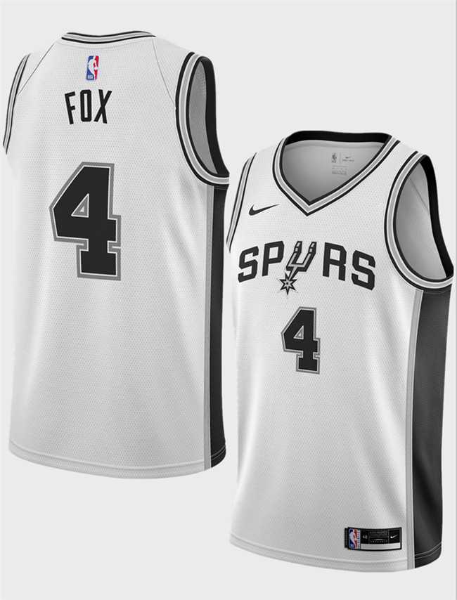 Men%27s San Antonio Spurs #4 De%27Aaron Fox White 2024-25 Association Edition Stitched Jersey Dzhi